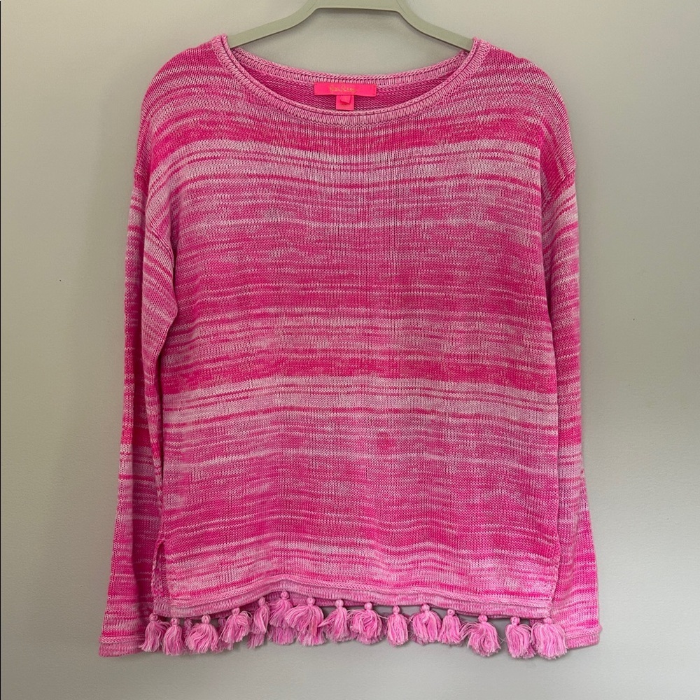 Lilly Pulitzer Jody Plumeria Pink Striped Tassel Sweater